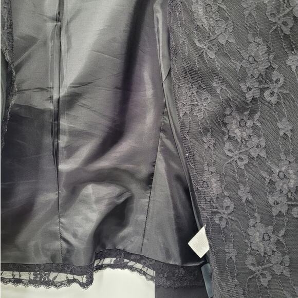 Liz Claiborne Vintage Black Lace Trim 3 Button‎ Whimsy  Midi Shirt Set Suit - Picture 13 of 16